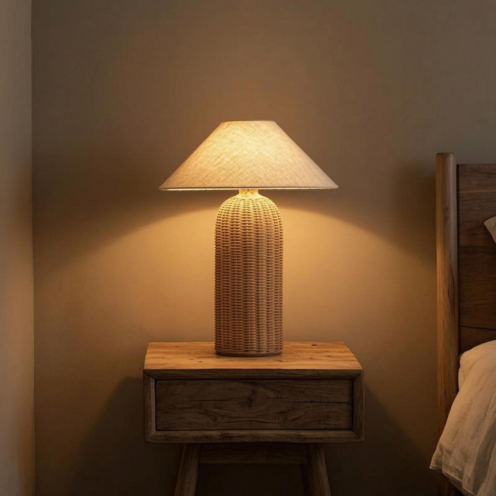 Bedside Lamp Rattan Base Fabri - Lighting Decor Living Room review and price