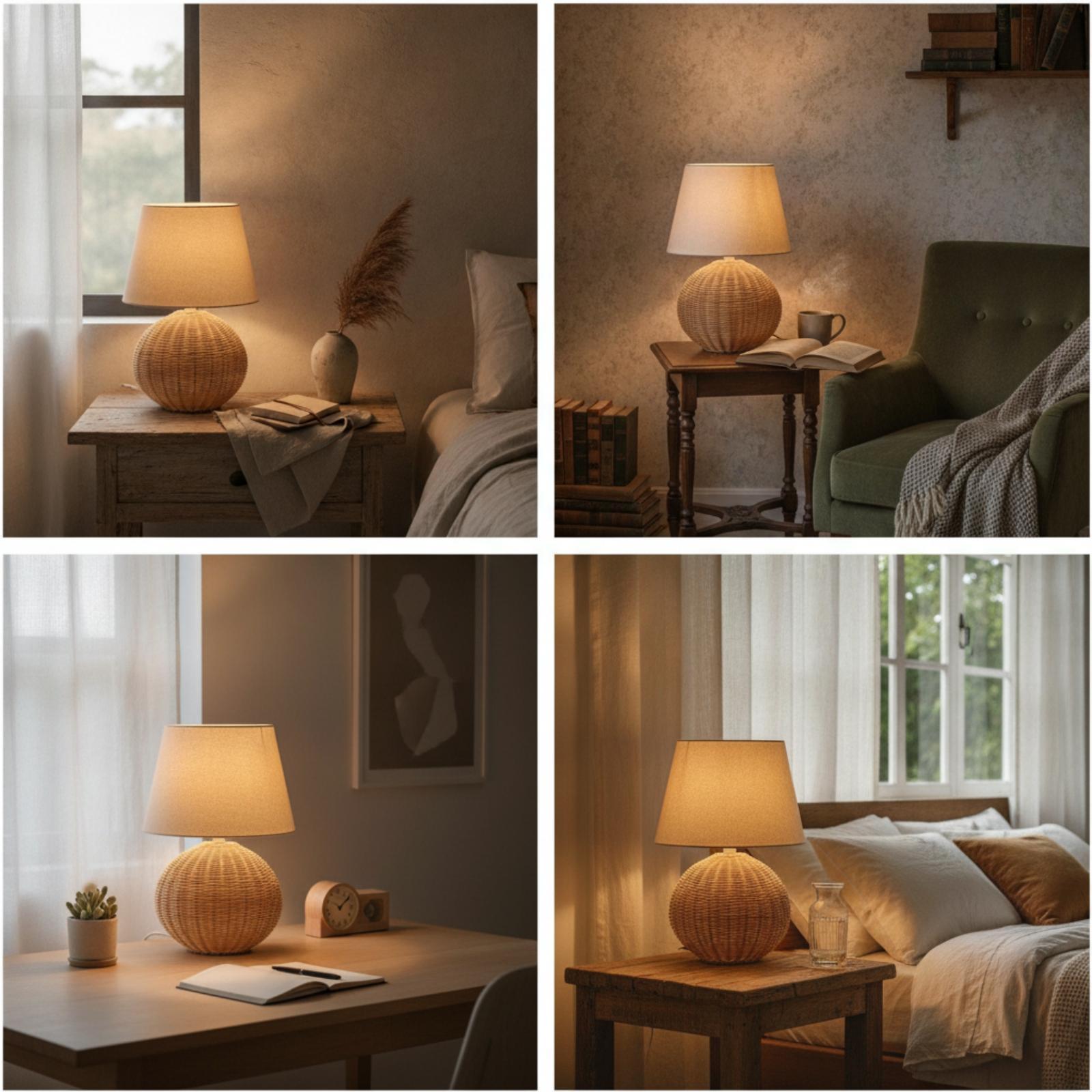 Bedside Lamp Rattan Base Fabri - Lighting Decor Living Room review and price