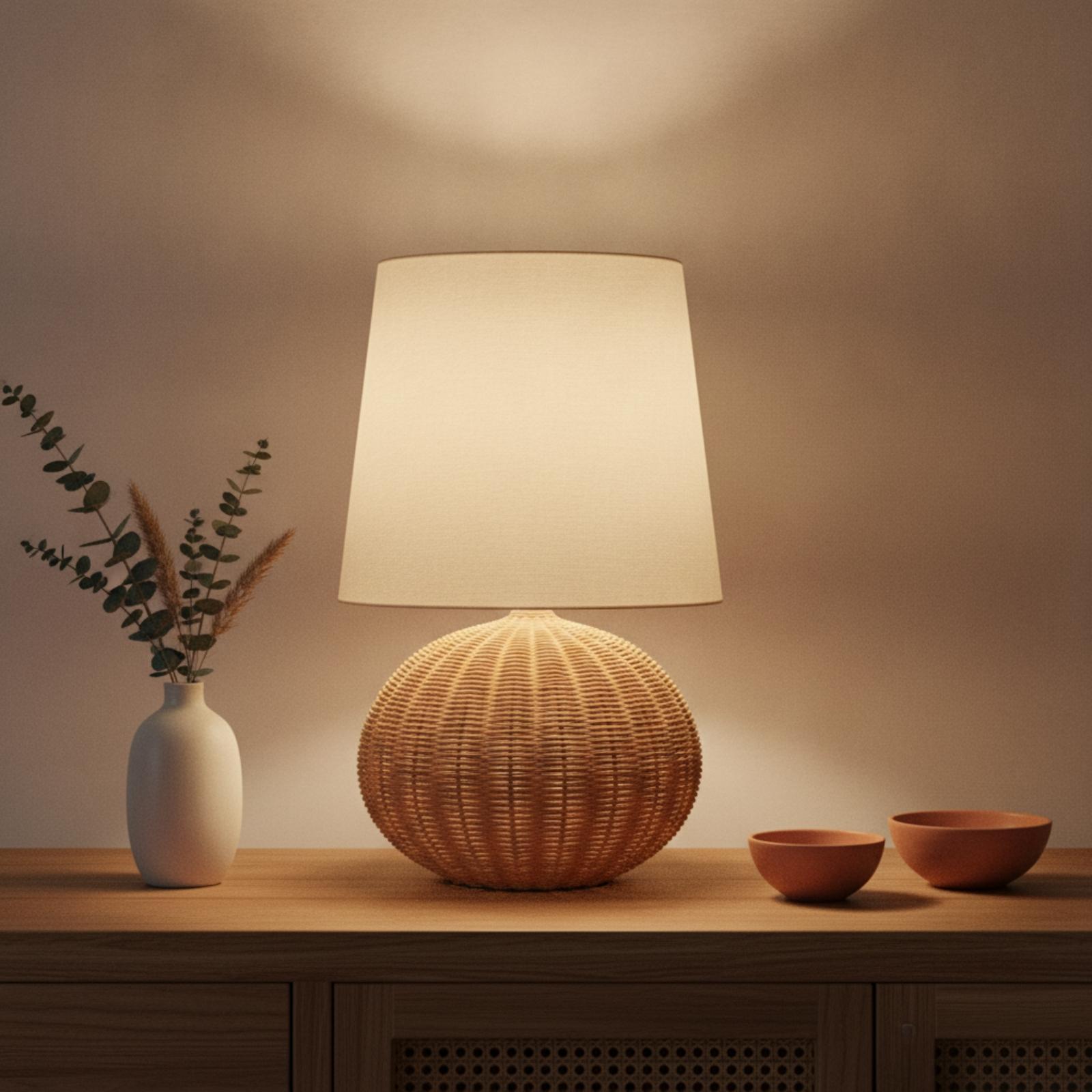 Bedside Lamp Rattan Base Fabri - Lighting Decor Living Room review and price